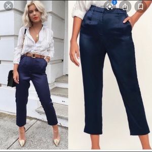 NWT Lulu’s navy satin trousers, M